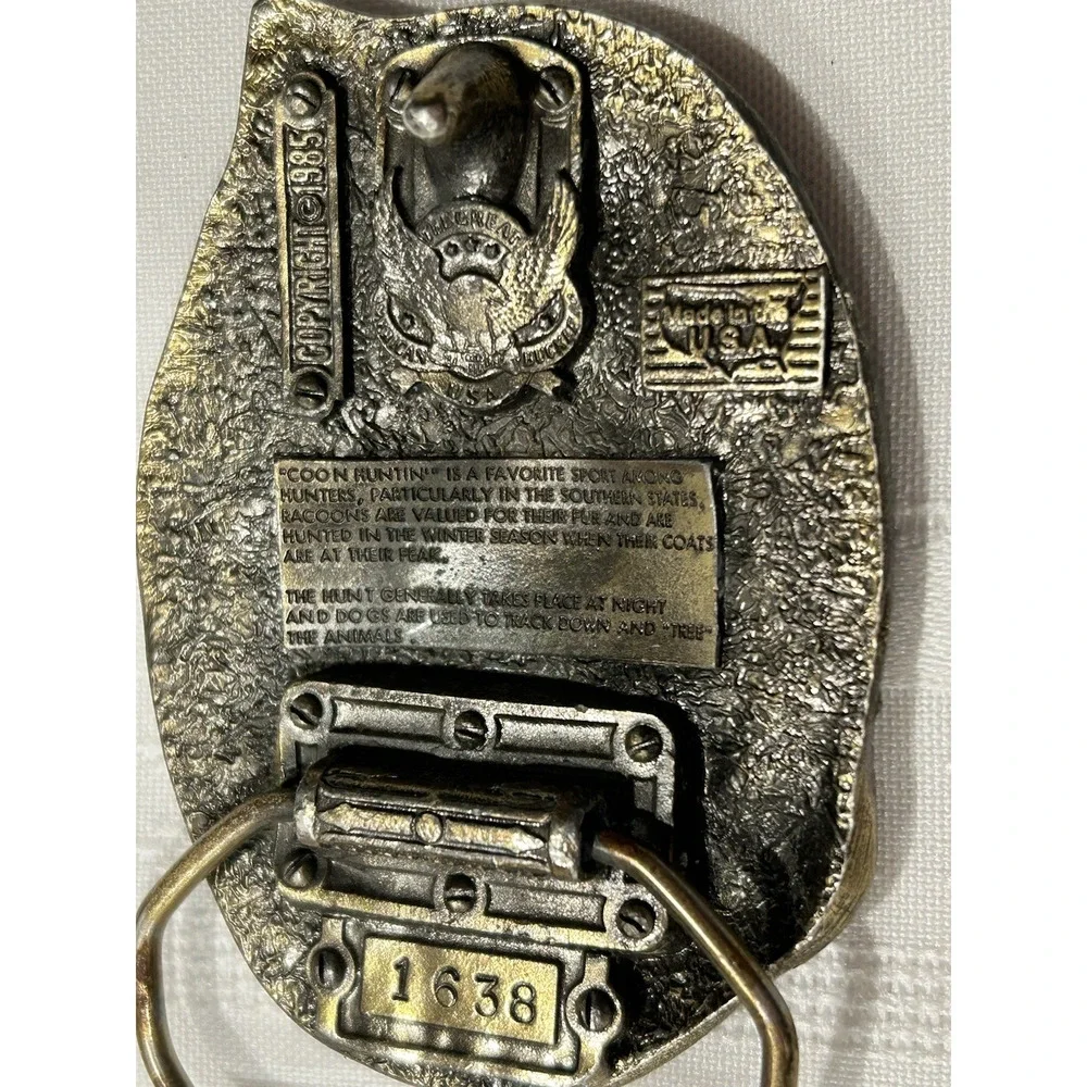 Vintage Coon Hunting Raccoon Belt Buckle Brass The Great American Buckle Co USA